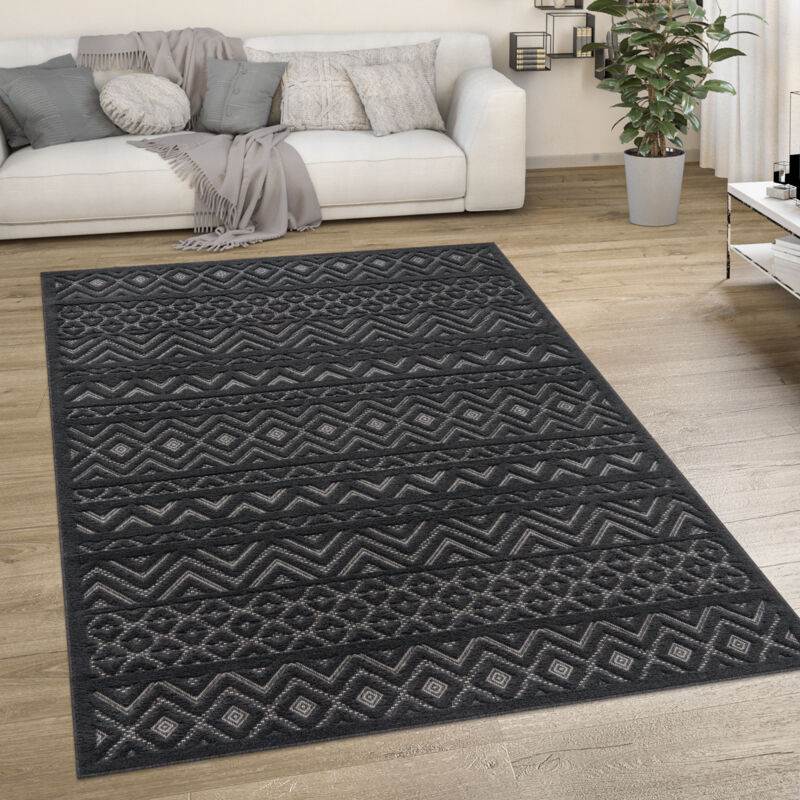 Paco Home - Outdoor Teppich Wetterfest Boho & Skandi 3d-optik Für Terrasse, Balkon & Garten 140x200 Cm, Anthrazit