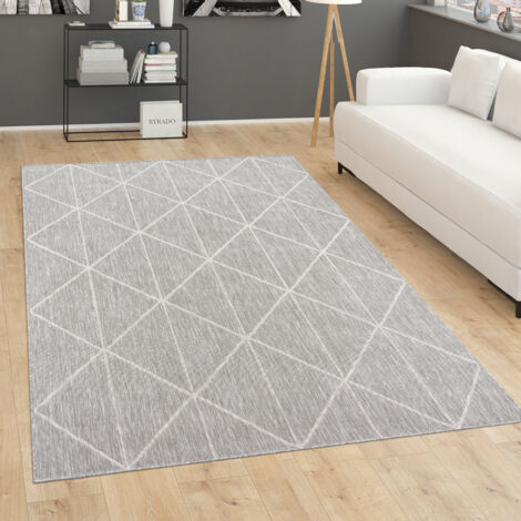 Paco Home Outdoor Teppich wetterfest Boho Skandi Motiv Rauten robust Balkon Terrasse Küche Grau, 120x160 cm
