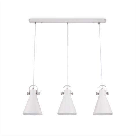 Paco Home Pendellampe Wohnzimmer Esszimmer Hängelampe Esstisch Pendelleuchte Industriell Weiß - Silber, Pendelleuchte 3-Flammig