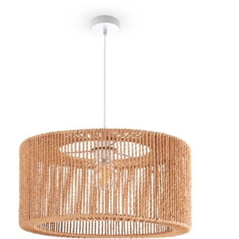 Paco Home Pendelleuchte Esstisch Hängelampe Esszimmer Lampe E27 Papier Boho Rattan Pendelleuchte - Weiß, Natur (Ø40cm)