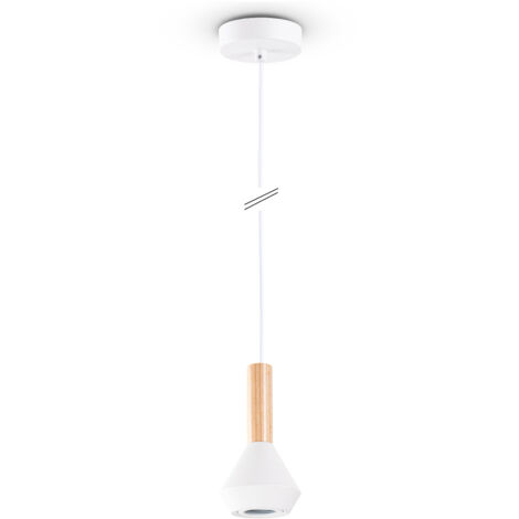 Paco Home Pendelleuchte Esstisch Lampe Küche Wohnzimmer Lampenschirm Stahl Holz GU10 Weiß, Ø10cm