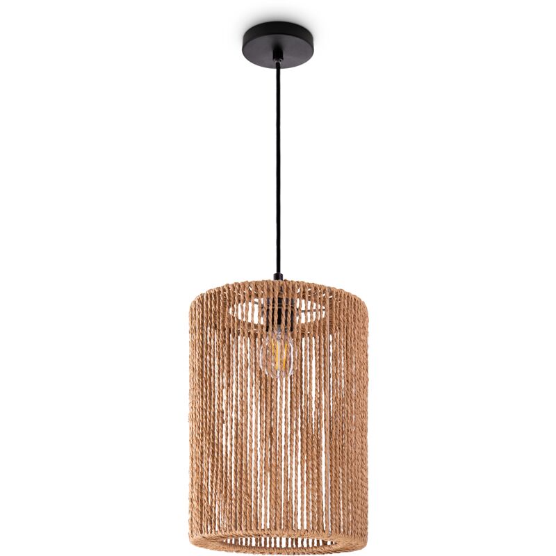 Pendelleuchte Esstisch Papier Boho Hängelampe Esszimmer Lampe E27 Rattan Pendelleuchte - Schwarz, Natur (Ø25cm) - Paco Home