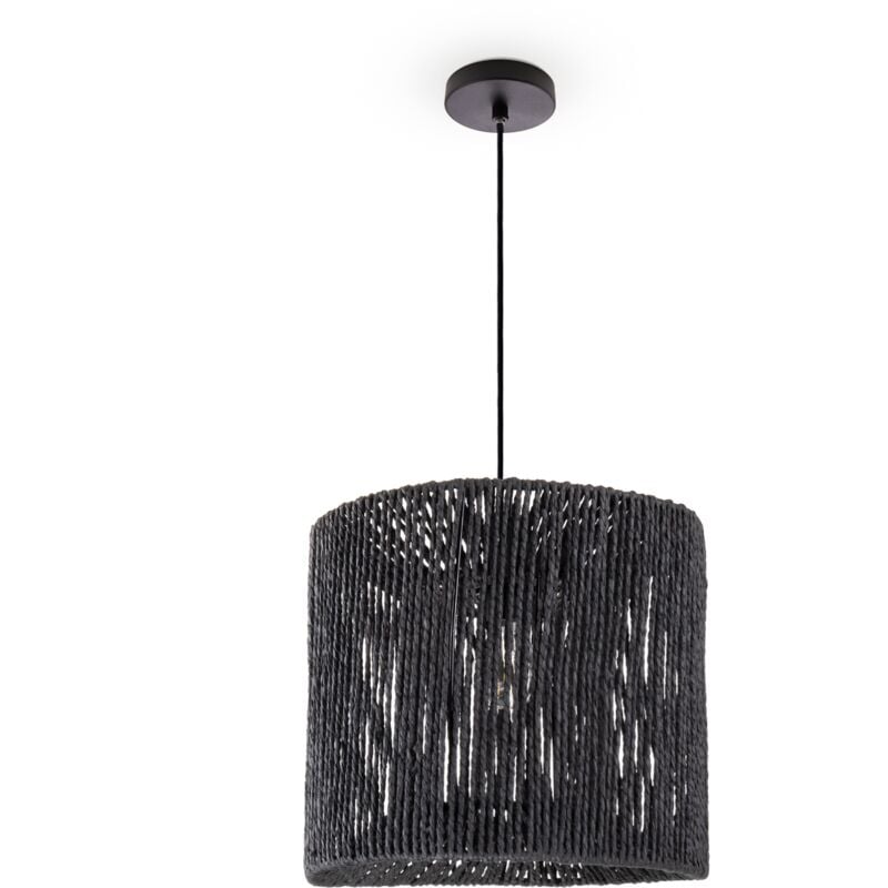Pendelleuchte Esstisch Papier Boho Hängelampe Esszimmer Lampe E27 Rattan Pendelleuchte - Schwarz, Schwarz (Ø33cm) - Paco Home