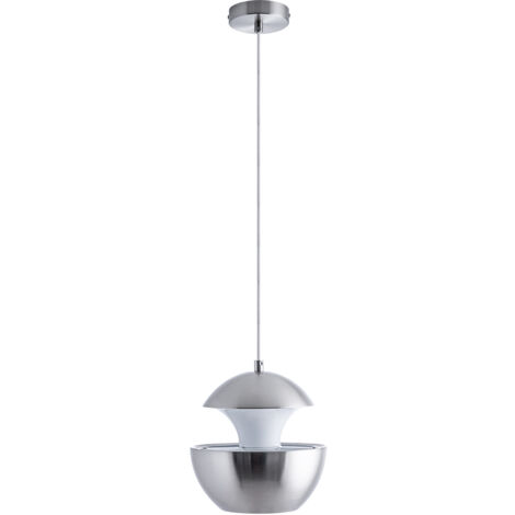 Paco Home Pendelleuchte Hängelampe Esstischlampe 1,5m Textilkabel Kürzbar Indirektes Licht  Alu gebürstet/ Weiß,  Ø20 cm