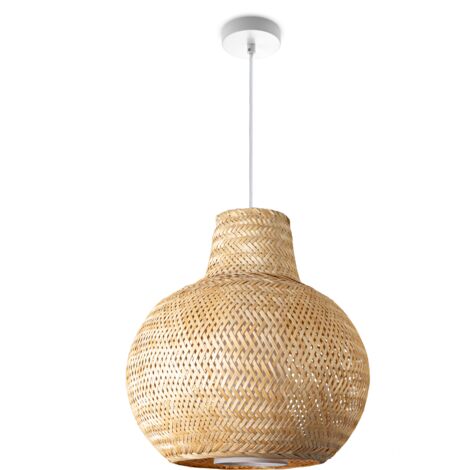 Paco Home Plafone Bambù Sospensione Boho Soggiorno Lampada A Cesto Vintage E27 Beige (Ø42 cm), Luce a sospensione - Tipo 4