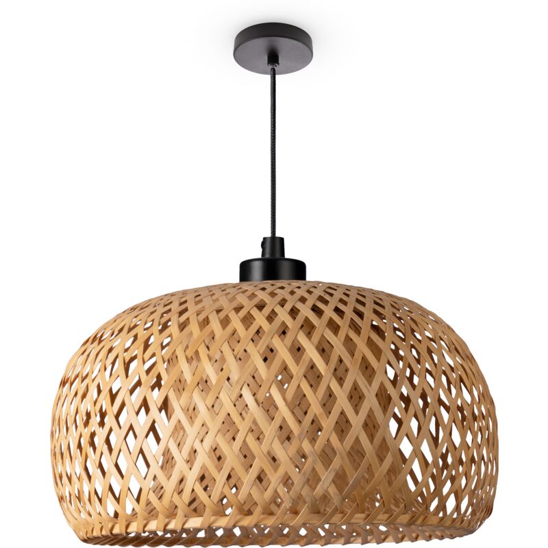 Plafonnier Bambou Suspension Boho Salon Lampe En Osier Suspendue Vintage E27 Nature (Ø30cm), Lampe à suspension - Type 2 - Paco Home