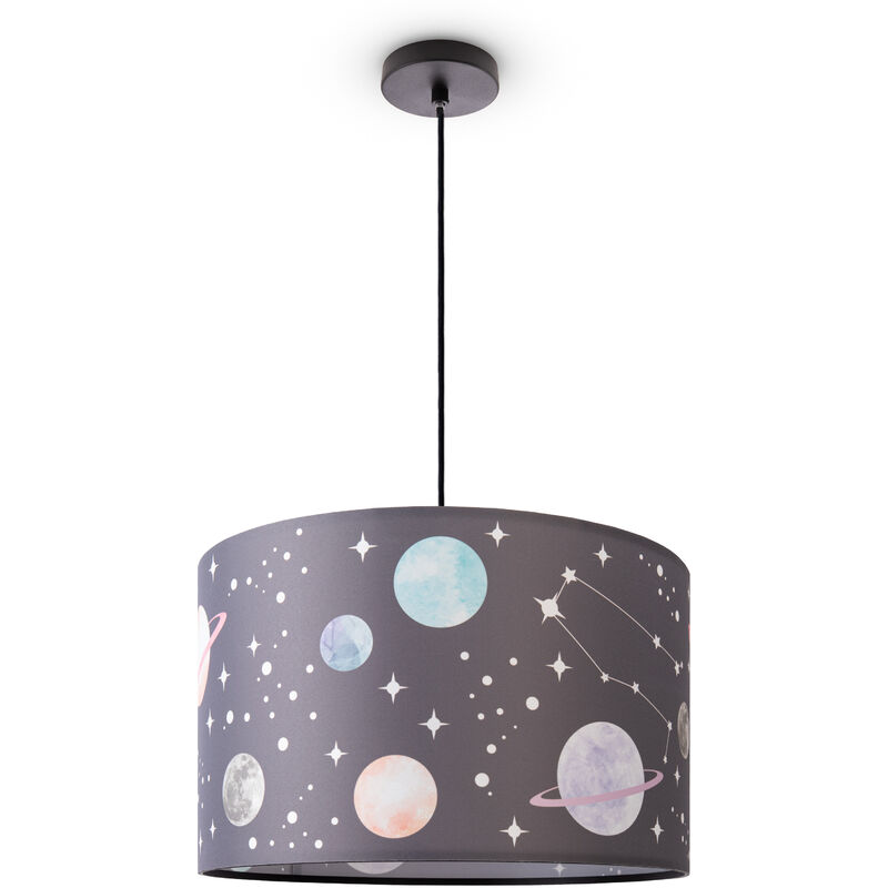 Paco Home - Plafonnier Chambre Enfant Suspension Bébé Abat-Jour Tissu Rond Étoiles Lampe à suspension - Noir, Design 8 (Ø45,5 cm)
