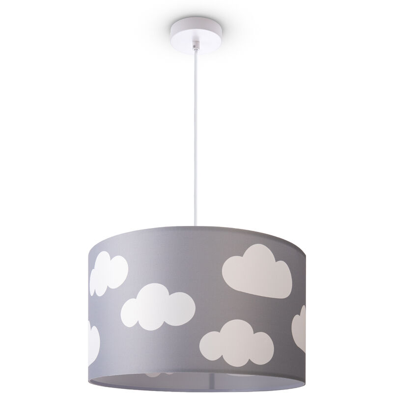 Paco Home - Plafonnier Chambre Enfant Suspension Bébé Abat-Jour Tissu Rond Étoiles Lampe à suspension - Blanc, Design 10 (Ø45,5 cm)