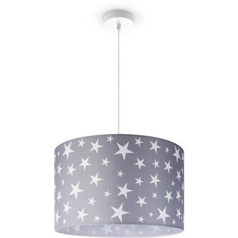 Paco Home Plafonnier Chambre Enfant Suspension Bébé Abat-Jour Tissu Rond Étoiles Lampe à suspension - Blanc, Design 6 (Ø45,5 cm)