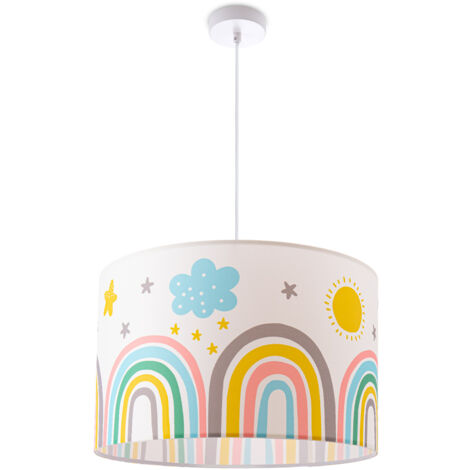 Paco Home Plafonnier Suspension Chambre Enfant Abat-Jour Tissu Rond Coloré Bébé E27 Lampe à suspension - Blanc, Multicolore 3 (Ø455cm)