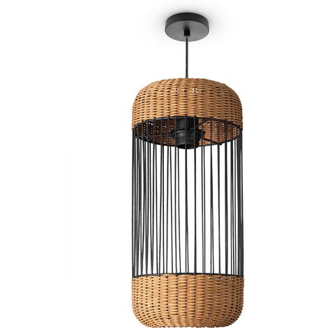 Paco Home Ratán Lámpara Colgante Salón Luminaria Mesa Bohemia Jaula Mesilla Metal Lámpara colgante - Tipo 5, Beige (Ø19 cm)