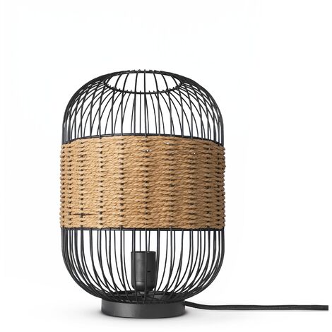 Paco Home Rattan Pendelleuchte Wohnzimmer Tischleuchte Boho Käfig Lampe Nachttisch Metall Natur (Ø24cm), Tischleute - Typ 4