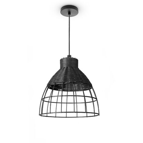 Paco Home Rattan Pendelleuchte Wohnzimmer Tischleuchte Boho Käfig Lampe Nachttisch Metall Pendelleuchte - Typ 2, Schwarz (Ø22 cm)