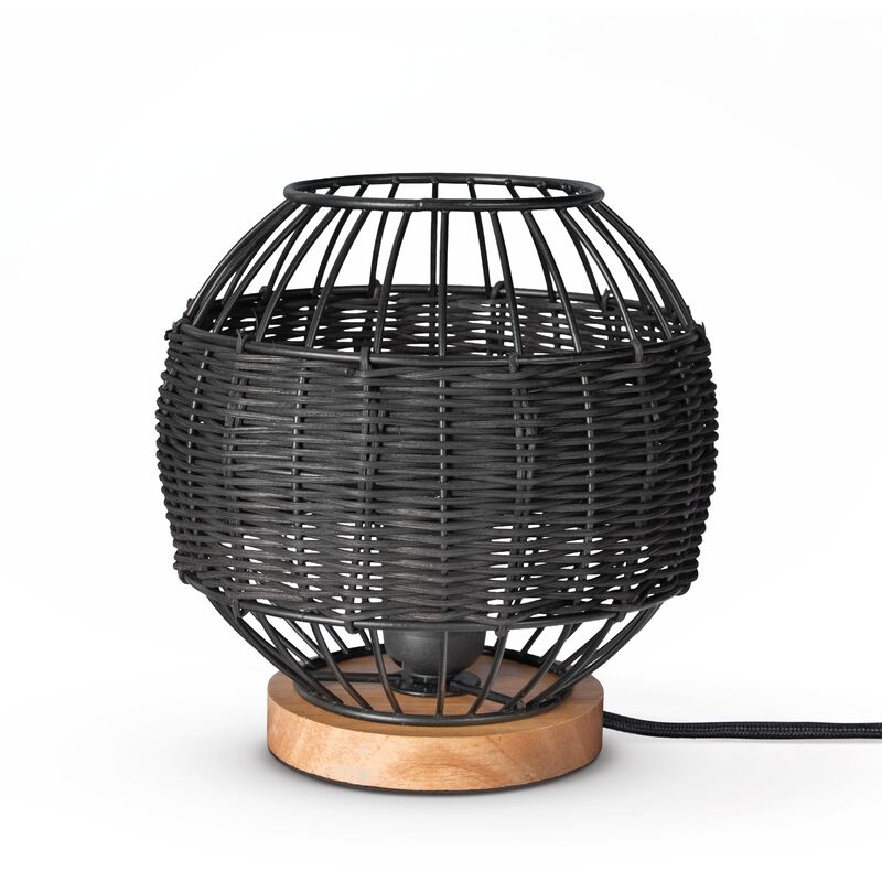 Image of Paco Home - Rattan Sospensione Soggiorno Lampada Da Tavolo Boho Gabbia Comodino Metallo Nero (Ø20 cm), Lampada da tavolo - Tipo 5