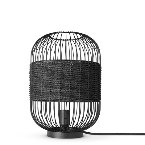 Paco Home Rattan Sospensione Soggiorno Lampada Da Tavolo Boho Gabbia Comodino Metallo Nero (Ø24cm), Lampada da tavolo - Tipo 4