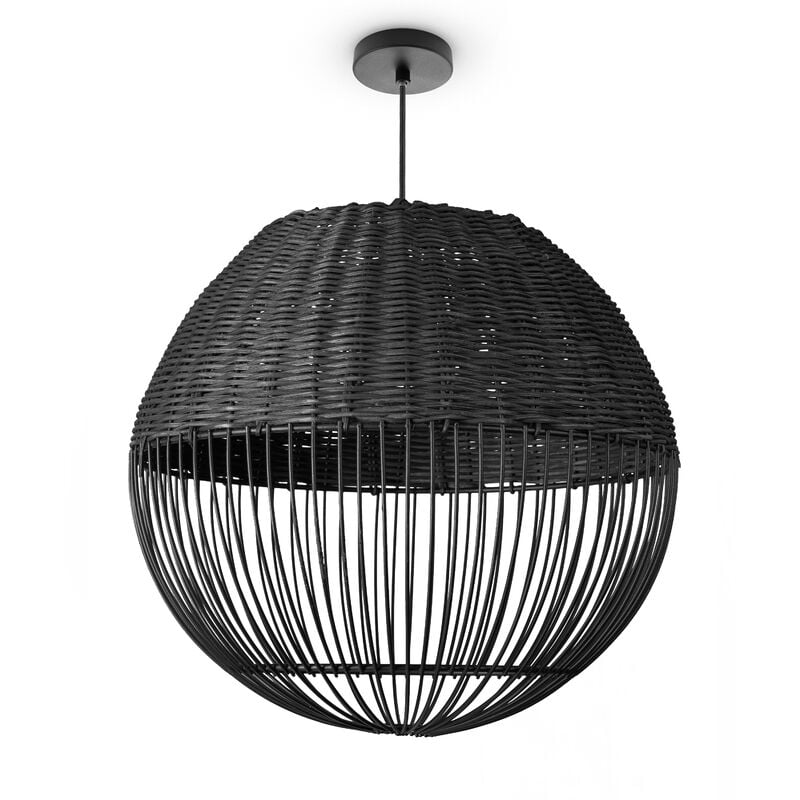 Paco Home Rotin Suspension Salon Lampe À Poser Boho Lampe En Cage Table De Chevet Métal Noir (Ø30cm), Lampe à suspension - Type 1