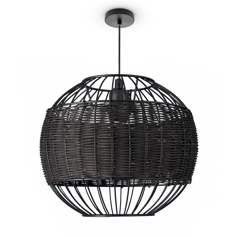 Paco Home - Rotin Suspension Salon Lampe à Poser Boho Lampe En Cage Table De Chevet Métal Noir (Ø30cm), Lampe à suspension - Type 3