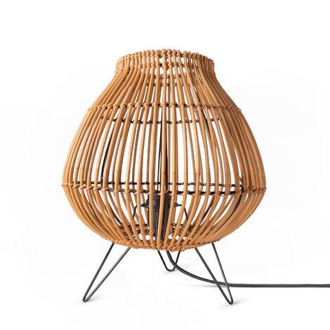 Paco Home Rotin Suspension Salon Lampe À Poser Boho Lampe En Cage Table De Chevet Métal Beige (Ø31 cm), Lampe de table - Type 2