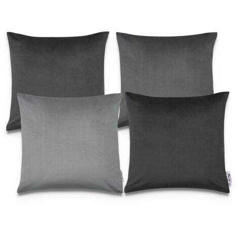 Paco Home Samt Kissenbezug 4er Set Kissenbezüge Deko Wohnzimmer Kissenhülle Sofa Grau, 4pcs-Set