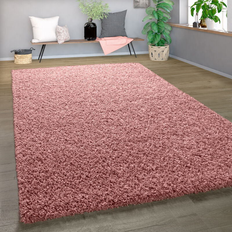 Shaggy Tapis Poils Hauts Poils Longs Haute Qualité Haut Densité De Fil Uni Pastel Rose 140x200 cm - Paco Home