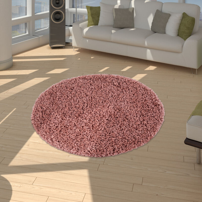 Shaggy Tapis Poils Hauts Poils Longs Haute Qualité Haut Densité De Fil Uni Pastel Rose 120 cm rond - Paco Home