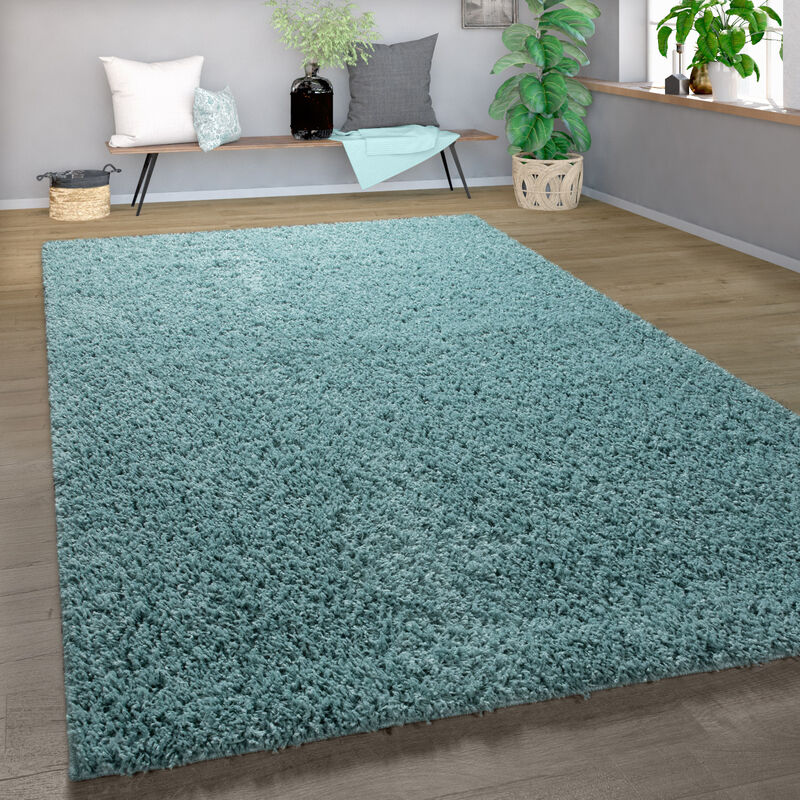 Paco Home - Shaggy Tapis Poils Hauts Poils Longs Haute Qualité Haut Densité De Fil Uni Pastel Turquoise 230x320 cm