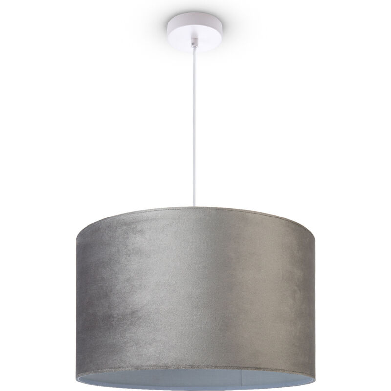 Image of Paco Home - Sospensione Lampada Da Terra Treppiede Salotto Paralume Velour Monocolore E27 Luce a sospensione - Bianca, Grigio Bianca (Ø45,5 cm)