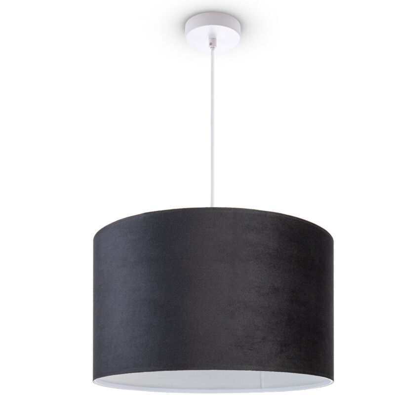 Image of Paco Home - Sospensione Lampada Da Terra Treppiede Salotto Paralume Velour Monocolore E27 Luce a sospensione - Bianca, Nero Bianca (Ø45.5 cm)