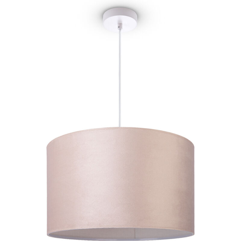 Image of Paco Home - Sospensione Lampada Da Terra Treppiede Salotto Paralume Velour Monocolore E27 Luce a sospensione - Bianca, Beige Bianca (Ø45.5 cm)