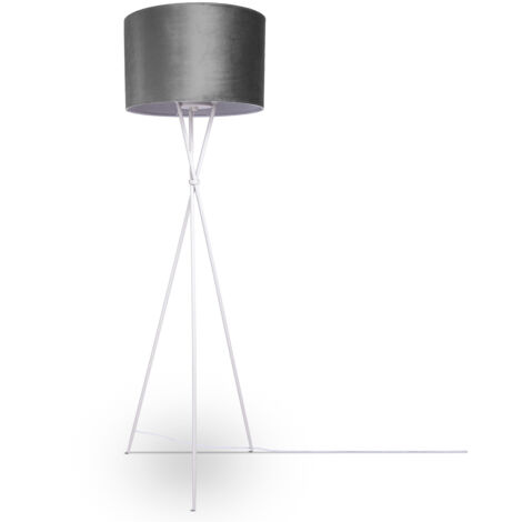 Paco Home Sospensione Lampada Da Terra Treppiede Salotto Paralume Velour Monocolore E27 Lampada da terra - Bianca, Grigio Bianca (Ø45,5 cm)