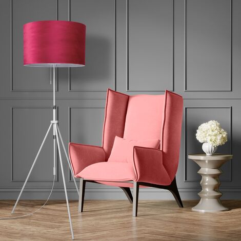 Paco Home Sospensione Lampada Da Terra Treppiede Salotto Paralume Velour Monocolore E27 Rosso Bianca (Ø45.5 cm),  Lampada da terra-Bianca - Tipo 2