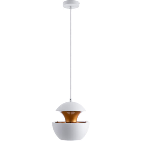 Paco Home Sospensione Lampada Plafone Luce Tavola 1,5m Cavo Regolabile Luce Indiretta Bianco-Oro, Ø20 cm + lampadina A60 Chiaro