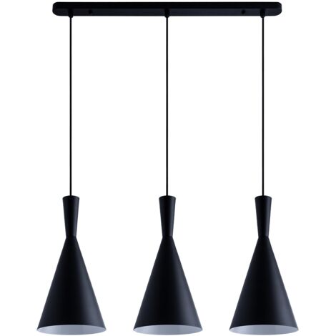 Paco Home Sospensione Plafone Sala Da Pranzo Tavola Cavo Tessuto 1,5m Regolabile Ø18,5cm  Nero,  Triemissione + lampadina ST64 ambra