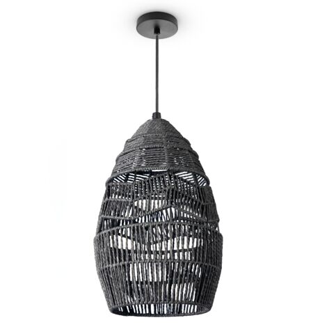 Lampada A Sospensione Paco Home Con Paralume Tessuto Astratto - Design Moderno, Attacco E27, Bianco/Nero