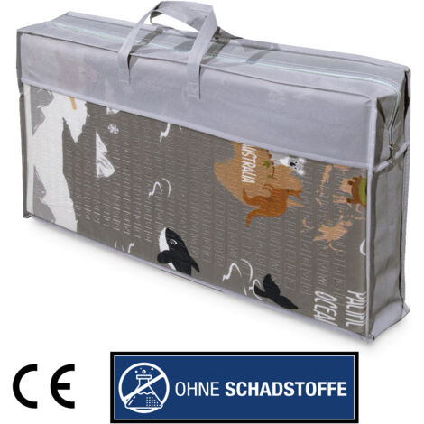 Paco Home Spielmatte Krabbelmatte Faltbar Wendbar Abwaschbar Tier Motiv Weltkarte Grau Beige