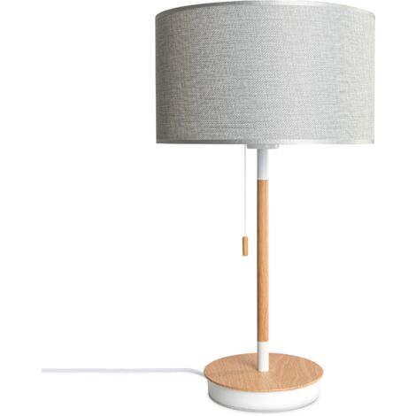 Paco Home Stehleuchte Wohnzimmer Stoffschirm Tischlampe Textil Schirm E27 Nachtlicht Grau (Ø28cm), Tischleuchte - Weiß