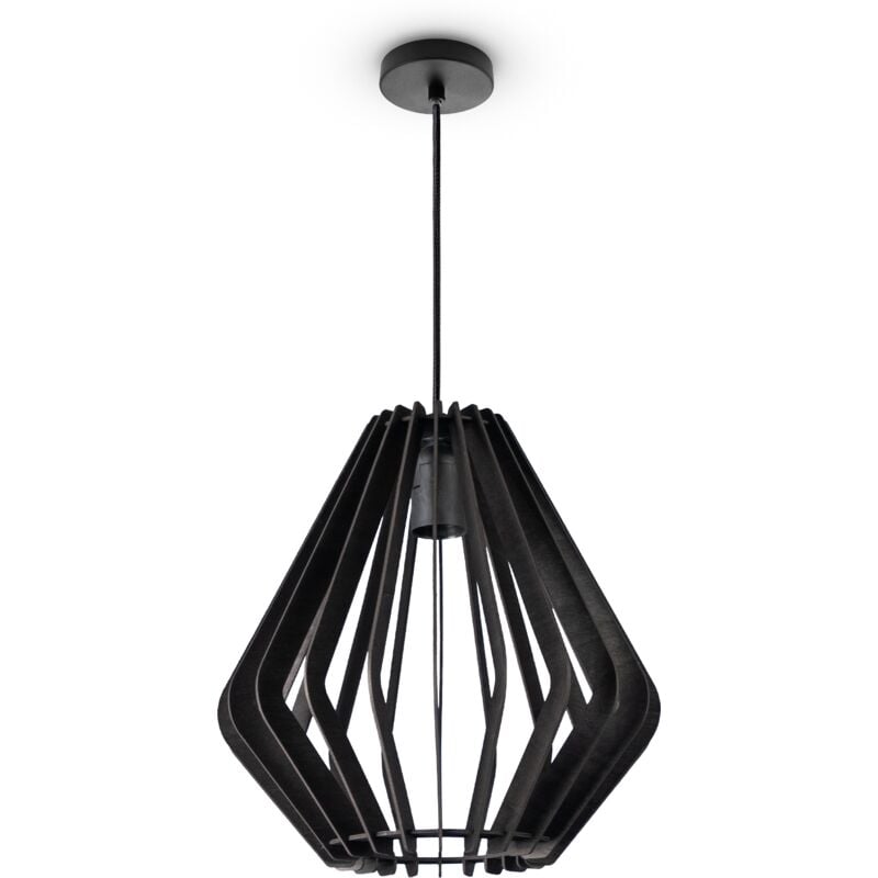 Suspension Bois Style Boho Salon Lampe Table à Manger Vintage E27 Lampe à suspension - Type 1, Noir (Ø29 cm) - Paco Home