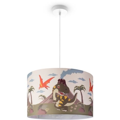 Paco Home Suspension Chambre Enfant Plafonnier Abat-Jour Tissu Rond  Jungle Lampe à suspension - Blanc, Design 3 (Ø45,5 cm)