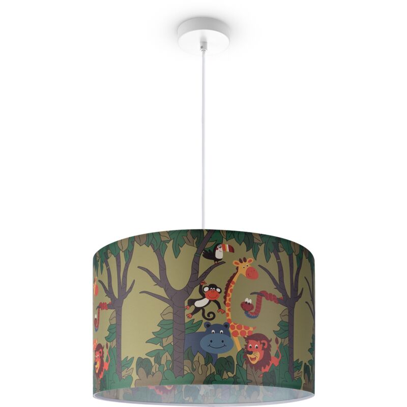 Paco Home - Suspension Chambre Enfant Plafonnier Abat-Jour Tissu Rond Jungle Lampe à suspension - Blanc, Design 4 (Ø45,5 cm)