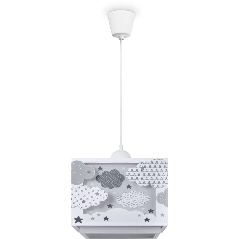 Paco Home - Suspension Enfant Abat-Jour Tissu Arc-En-Ciel Étoile Lion Dinosaure Lune Gris, Lampe à suspension - Type 1