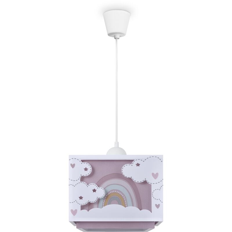 Suspension Enfant Abat-Jour Tissu Arc-En-Ciel Étoile Lion Dinosaure Lune Lampe à suspension - Type 6, Rose - Paco Home