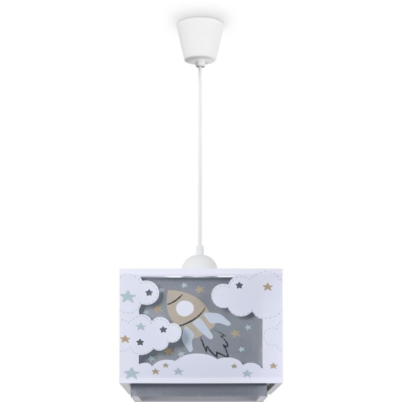 Suspension Enfant Abat-Jour Tissu Arc-En-Ciel Étoile Lion Dinosaure Lune Gris, Lampe à suspension - Type 7 - Paco Home