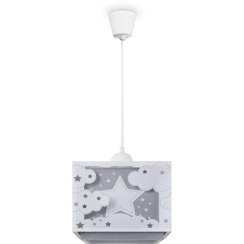 Paco Home - Suspension Enfant Abat-Jour Tissu Arc-En-Ciel Étoile Lion Dinosaure Lune Gris, Lampe à suspension - Type 4