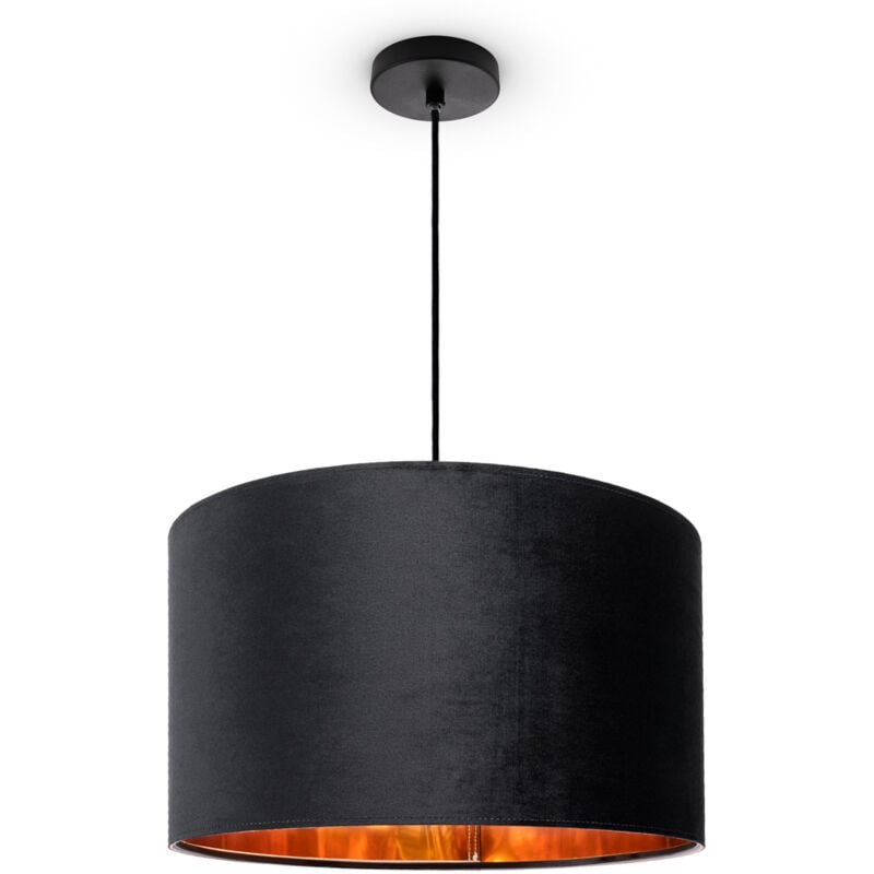 Suspension Lampadaire Trépied Salon Abat-Jour Velours Monochrome E27 Lampe à suspension - Noir, Noir Or (Ø45.5 cm) - Paco Home