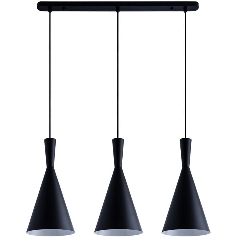 Suspension Lampe Salle à Manger Câble Textile 1,5 m Raccourcissable Ø18,5cm Noir, 3 flammes - Paco Home