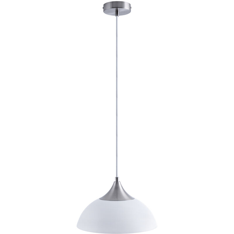 Paco Home Suspension Lampe Salle À Manger Câble Textile 1,5 m Raccourcissable E27 Blanc/alu brossé, Lait A60 800 Lumen / 8W