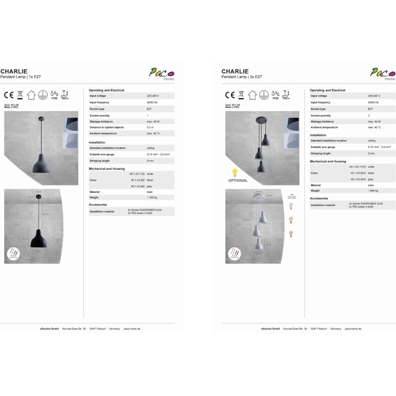 Paco Home Suspension Lampe Salle À Manger Cuisine Suspendue Lampe De Table À Manger E27 Noir-blanc, 1 flamme + ST64 ambre 720 lm