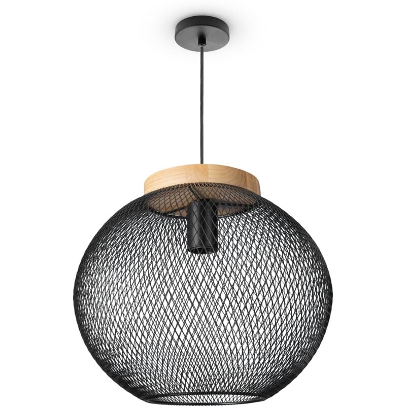 Paco Home Suspension Lampe Salle À Manger Lampes En Osier Métal Cuisine Industrie E27 Lampe à suspension - Type 1, Noir-Bois (Ø35 cm)
