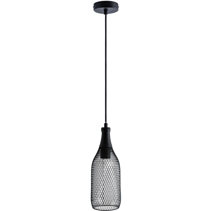 Suspension Lampe Salle à Manger Métal Câble Textile 1,5 m Raccourcissable Ambre - 720lm / 8W, Noir - Paco Home