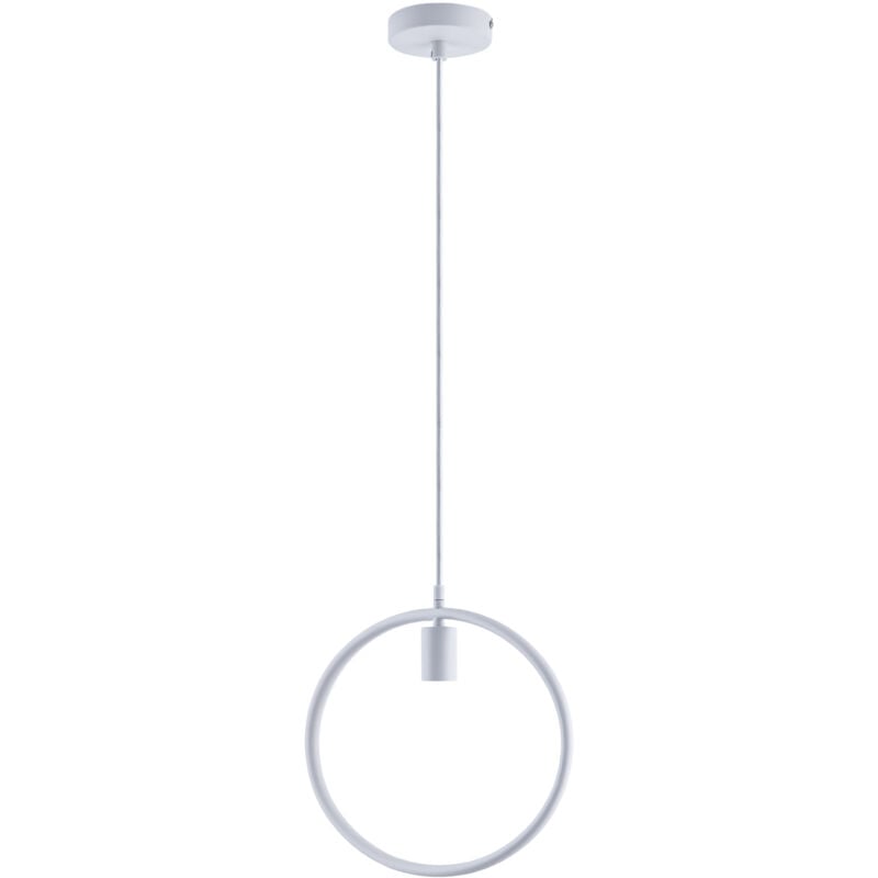 Paco Home - Suspension Lampe Salle à Manger Rond Anneau Câble Textile 1,5m Raccourcissable E27 Blanc, Ambre G125 300 Lumen / 5W